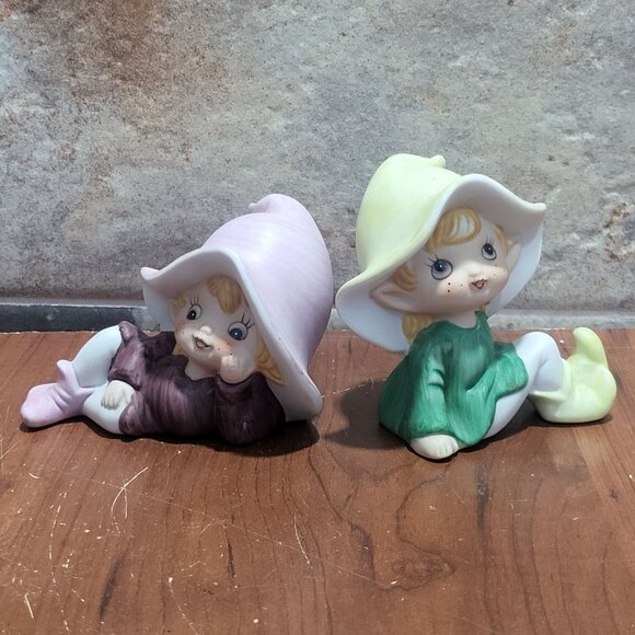 Vintage Homco Pixie Elf Figurines 5213 Bisque Set of 2 - Picture 9 of 11